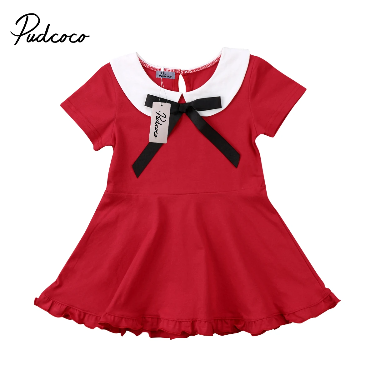 

Helen115 Lovely Kids baby girl clothes Bow-knot Short Sleeve Cotton Dresses Outfits 6M-4Y