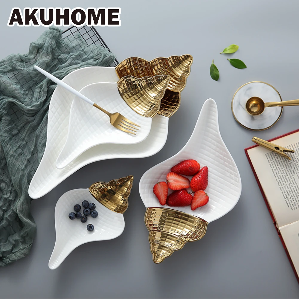 

Ceramic Soup Bowl Tableware Conch Type Fruit Plates Dessert Dish Candy Tray Simple and Creative Salad Cutter Bowl Akuhome