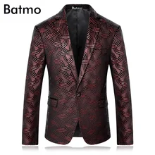 Batmo Новое поступление осенние высококачественные клетчатые повседневные мужские пиджаки в английском стиле, мужские блейзеры с принтом, винно-красные куртки для мужчин 8682