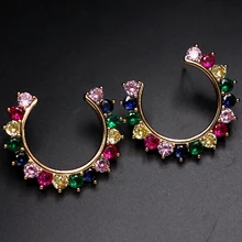 Яркие Круглые форма цветка большой Радуга серьги со стразами Zirconias камень boho цвет золотистый прекрасные серьги для женщин