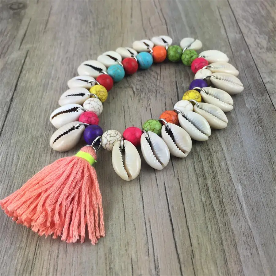 

Woman's Bracelets Bohemian Jewelry Summer Colorful Accessories Handmade Beaded Shell Tessal Pendant Friendship Strand Bracelet