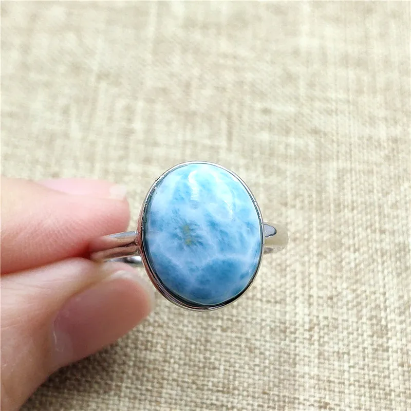 

Natural Larimar Ring 15x11mm Gemstone Adjustable Size For Woman Lady Wedding Engagement New Gift AAAAA 925 Sterling Silver Rings