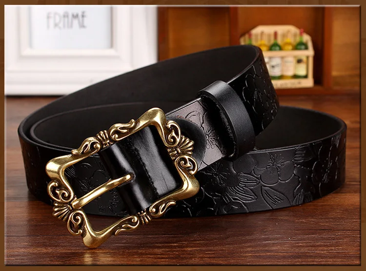 designer belts women Fashion Wide Genuine leather belts for women Vintage Floral Pin buckle Woman belt High quality second layer Cow skin jeans strap waist belt for women
