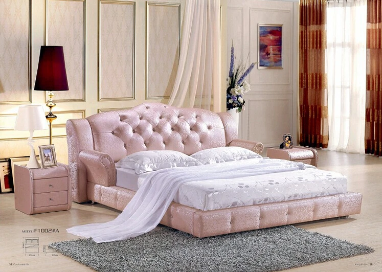 Королевский большие king размер натуральная кожа мягкая кровать спальня мебель мягкая кровать 0235