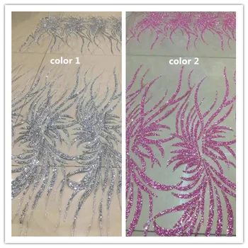 

Hot selling glued glitter sequins lace fabric Sophia-1.1619 African French net tulle Lace Fabric for party