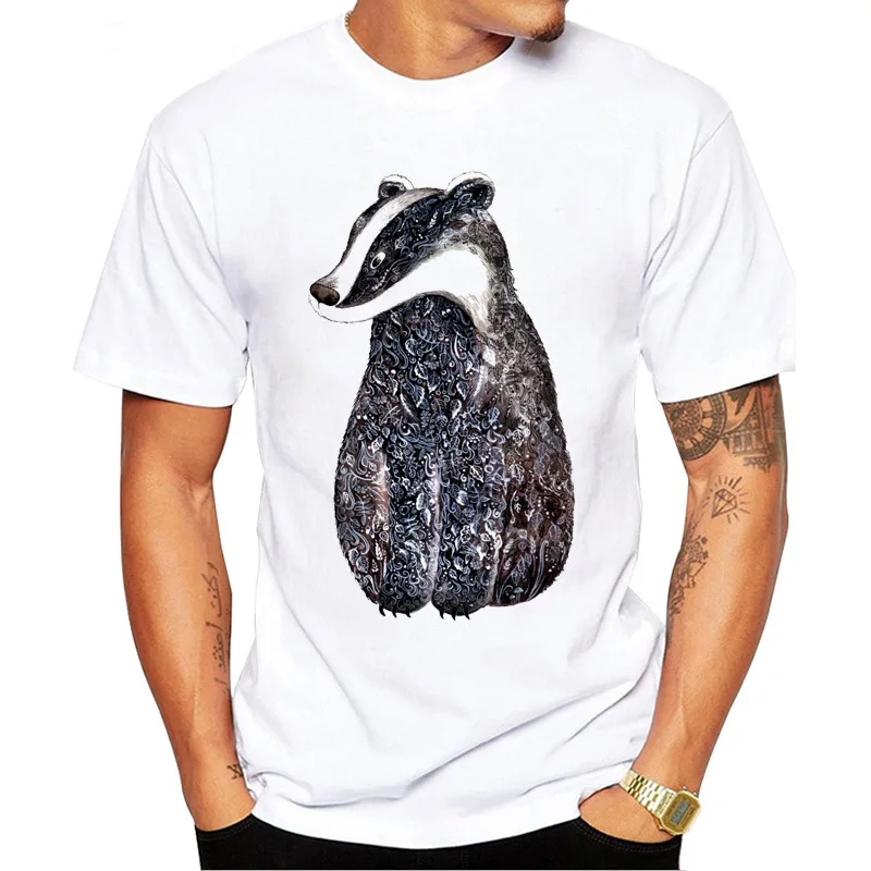 

2019 Men s Fashion Funny Badger Printed T Shirt Short Sleeve Novelty Design Tops Cool tshirt men top