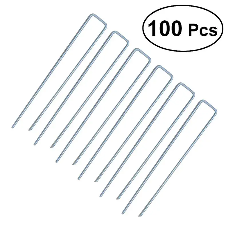 

BESTOYARD 100pcs Anti-Rust Galvanized Professional Garderning Stakes Metal Pegs for Lawn Sod