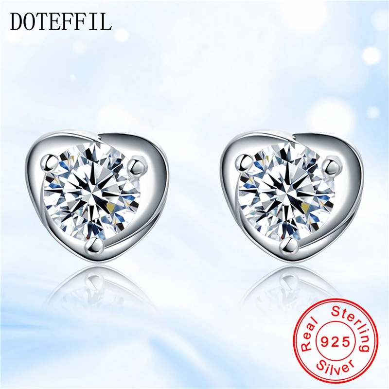 

Six Color Zircon Crystal 925 Sterling Silver Wedding Jewelry Romantic Love Heart Stud Earrings For Women Gift