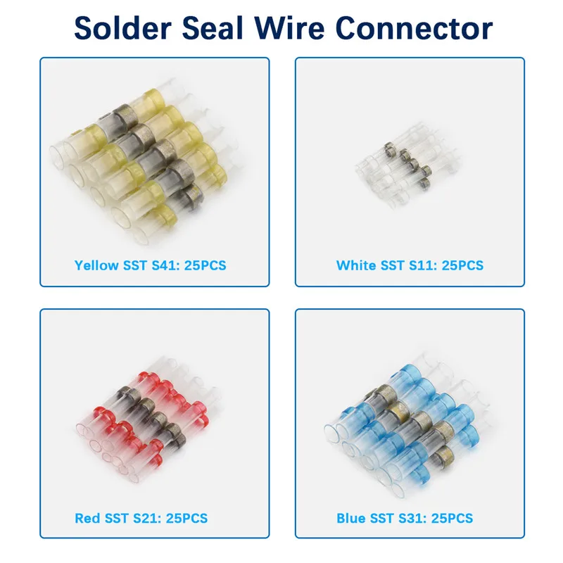 100 шт. AWG 26-10 припой рукав провода уплотнение термоусадочные стыковые клеммы СОЕДИНИТЕЛЬ 4 размера водонепроницаемый изолированный провод соединитель