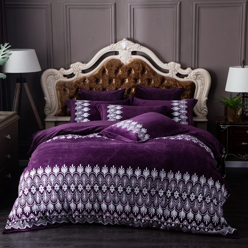 Luxury Royal Embroidery Winter Thick Velvet Flannel Bedding Set
