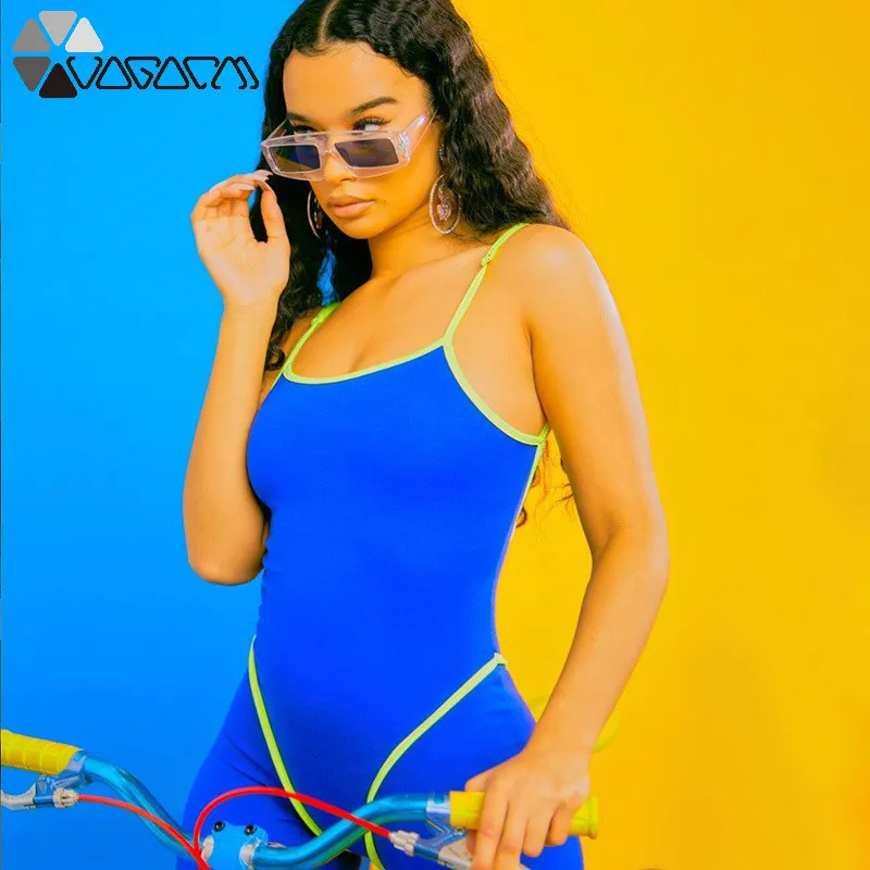 

Summer New Women's Sexy Backless Yoga Fitness Jumpsuit Contrast Sling Mujer Hip Up Running Workout Femme Sport Set Fashion Wear