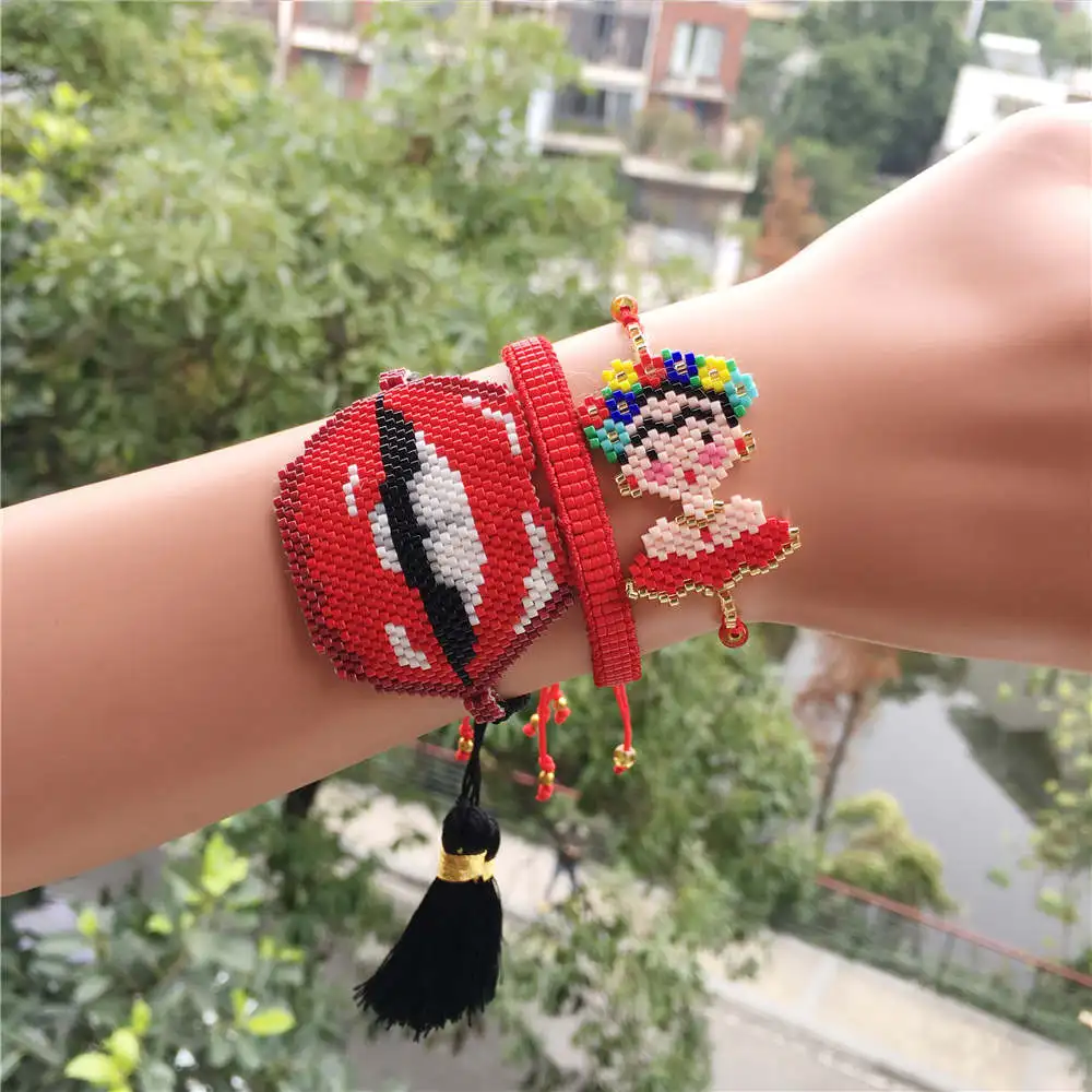 

2019 Hot Sell New Purple Red Lips Fryda Ladies Set Bracelets Acrylic Bead Adjustable Hand-woven Bracelet Jewelry For Women