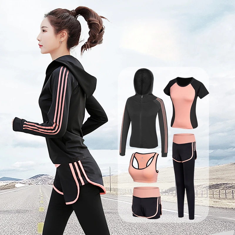 

Five-piece two-piece sports suit running loose summer fitness yoga clothes gym set workout clothes for women