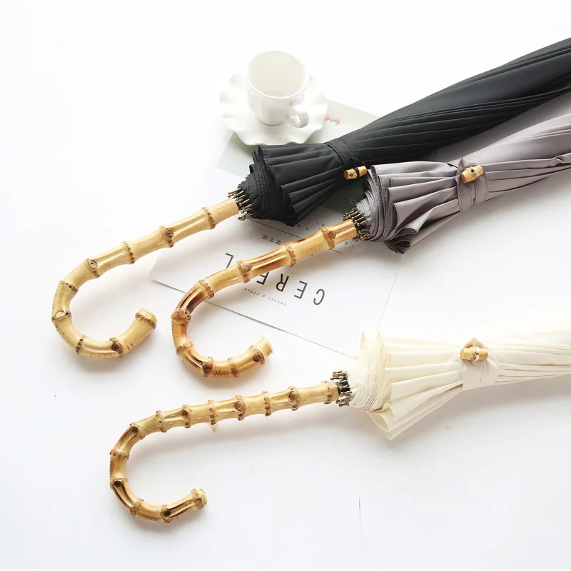 

Chuangge 16 Bones Bamboo Handle Umbrella From Sun and Rain Women Japanese Long Handle Female Men Big Male Umbrella Parasol