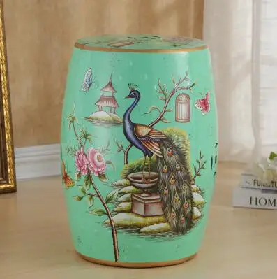 cheap Fashion ceramic rustic drum stool new chinese style change a shoe stool decoration peacock
