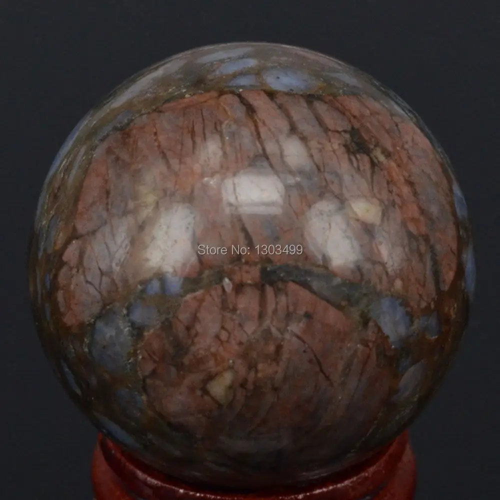 Natural Gemstone Blue Opal Fossil Ball Sphere Crystal Ball Chakra Healing Reiki Stone Carving Crafts W/Stand