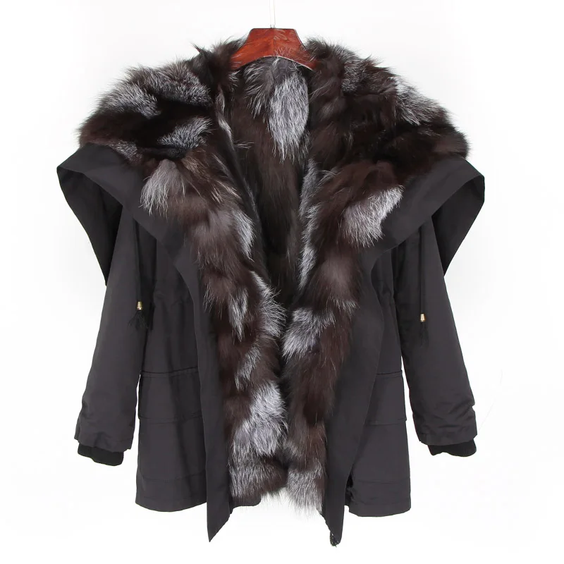 Maomaokong зимняя куртка женская черная куртка из натуральной кожи лисы модная уличная одежда Рождественская одежда - Цвет: FOXLiner-1