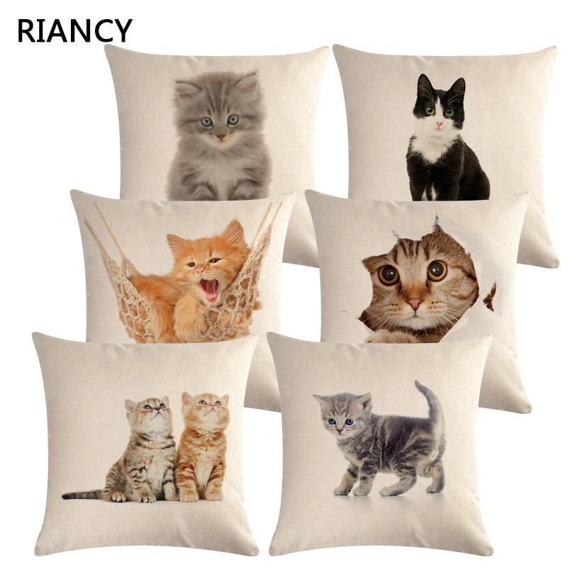 

Cute Cat Sofa Decorative Cushion Cover Pillow Pillowcase Linen 45*45 Throw Pillow Home Decor Pillowcover 40624
