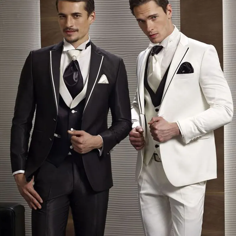 

Black and White Men Suits for Wedding Groom Tuxedo Costume Homme Mariage Best Man Blazer Slim Man Suits 3 Piece Coat Pants Vest