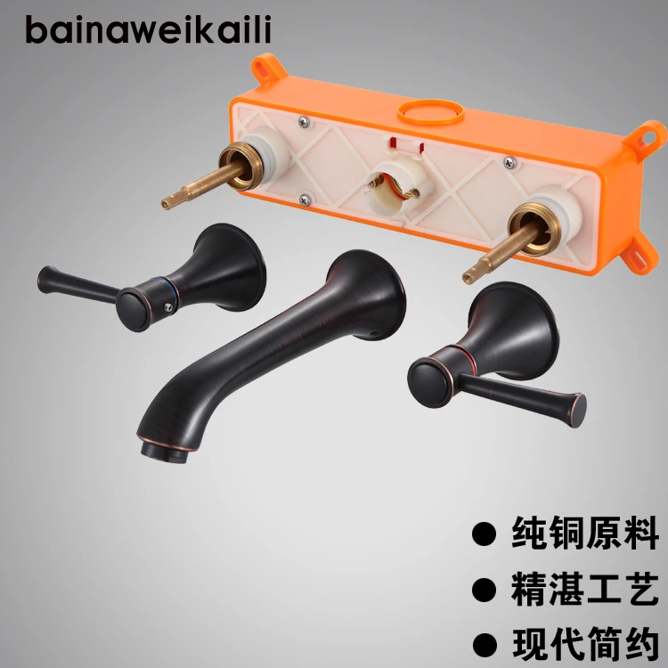 

Dark loading box full copper dark brown old ORB pre embedded into the wall bathroom bathroom basin hot water faucet