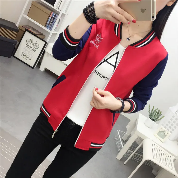 2019 Women's Patchwork Jacket Coat Female Basic Jackets Autumn Long Sleeve Baseball Jackets Plus Size Embroidery Chaquetas Mujer (8)