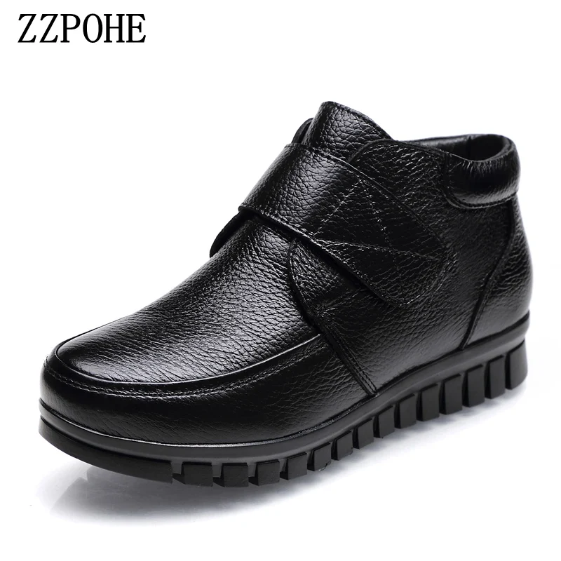 

ZZPOHE Autumn winter new mother cotton shoes fashion plus cashmere warm women boots middle-aged large size flat snow boots