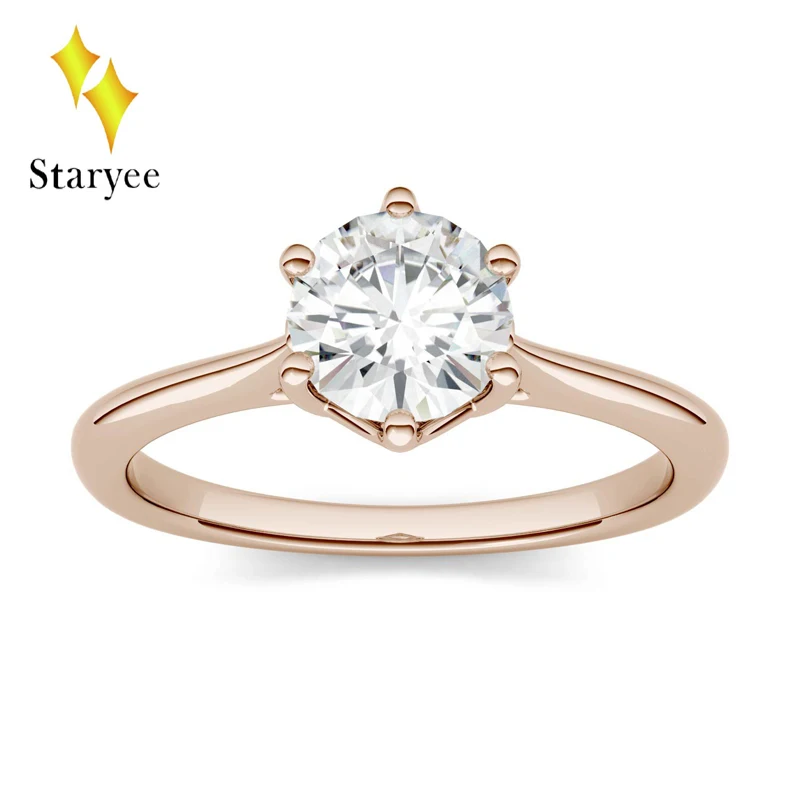 

Round Cut 1.0ctw 6.5mm GH VVS Lab Grown Moissanites Diamond Trellis Engagement Ring Wedding Band in 18K Rose Gold For Women