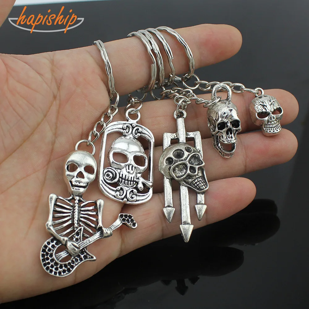 

Hapiship 2018 New Women/Men's Fashion Vintage Silver Skull Owl Key Chains Key Rings Alloy Charms Gifts YSDY000