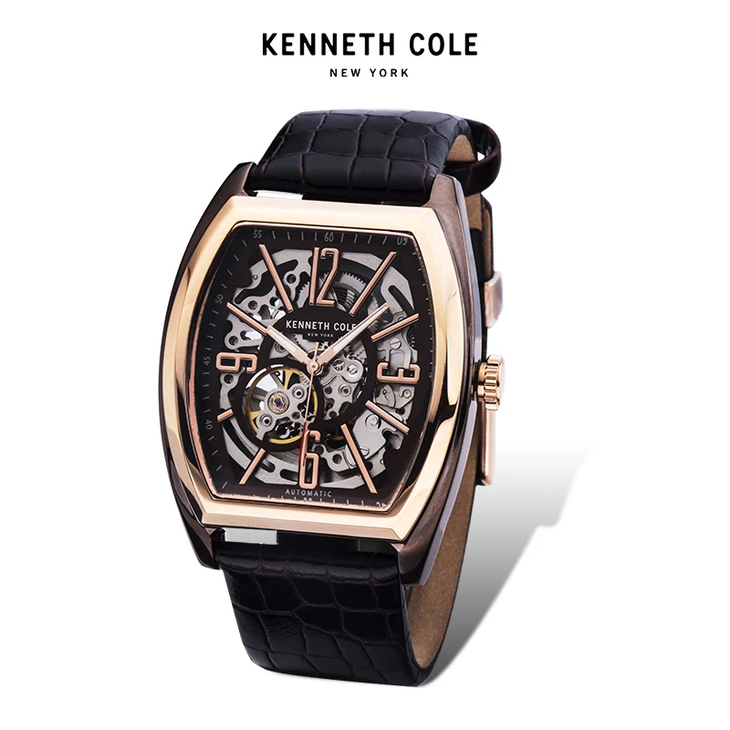 Kenneth Cole мужские деловые часы с черной кожаной пряжкой и большим квадратным циферблатом, автоматические часы класса люкс KC1750 - Цвет: Golden