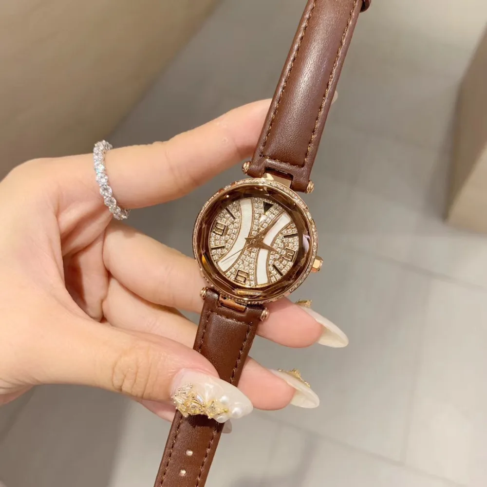 

Vintage Brown Leather Strap Watches for Women Personalized Abstract H Face Crystals Wrist watch Waterproof Quartz Watch Faceted