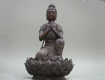 

17"Tibet old 100% Pure Bronze Kwan-Yin Worship Lotus Bodhisattva Buddha statue