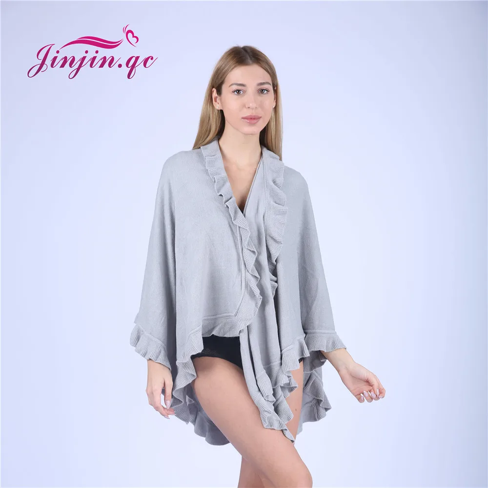 Jinjin.QC 2019  Cashmere Shawl Fashion Boho Style Plaid Thick Warm Blanket Poncho Wool Scarves and Capes Light Gray Color