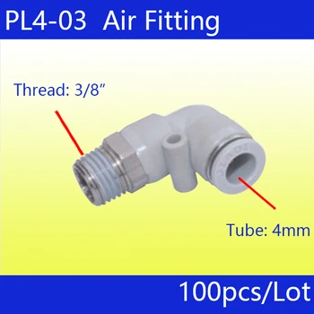 

Free shipping 100Pcs PL4-03_white, 3/8" Male Thread to 4mm Elbow Pneumatic Connector Fittings
