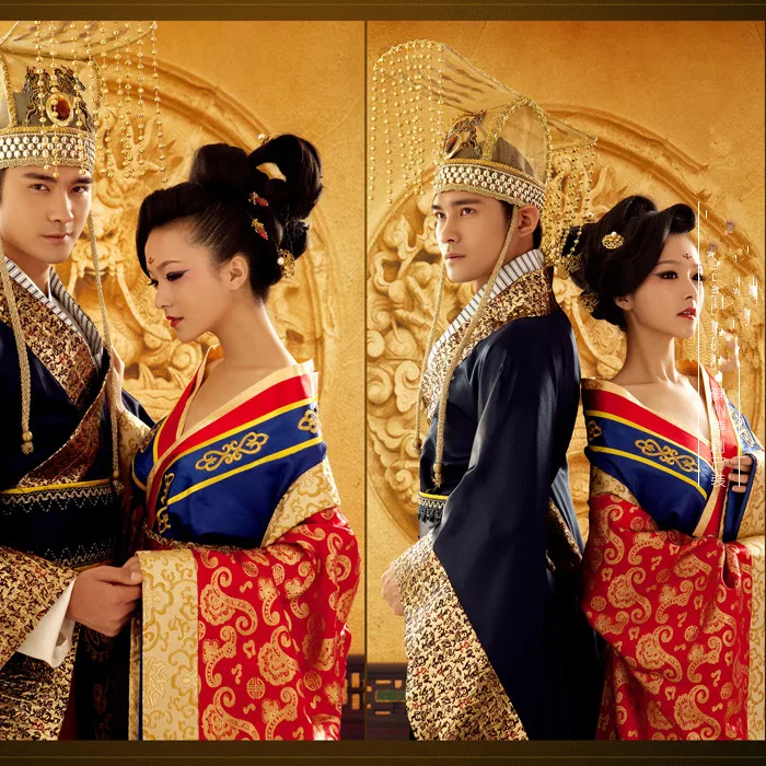 Костюм для влюбленных китайский стиль династии Тан свадебный костюм для ТВ Играть императрица император традиционный Hanfu свадьбы пары