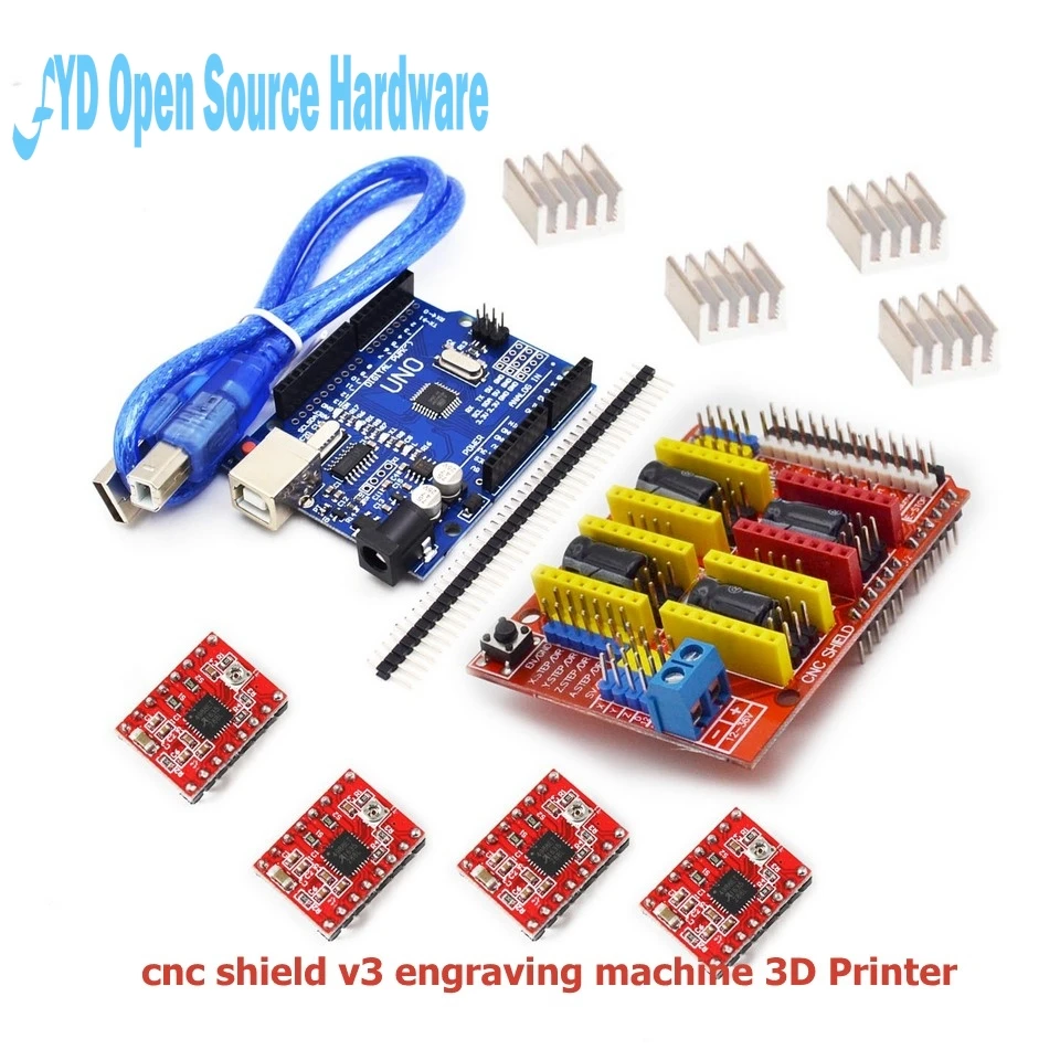 

cnc shield v3 engraving machine 3D Printer+ 4pcs A4988 driver expansion board for arduino + UNO R3 with USB cable
