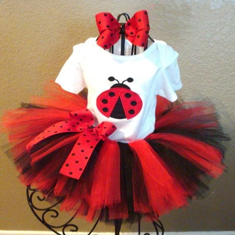 

Fashion Girls Clothing Sets Ladybug T-shirt Tutu Skirt Outfit Halloween New Year Costumes Kids Party Birthday Festival Clothes