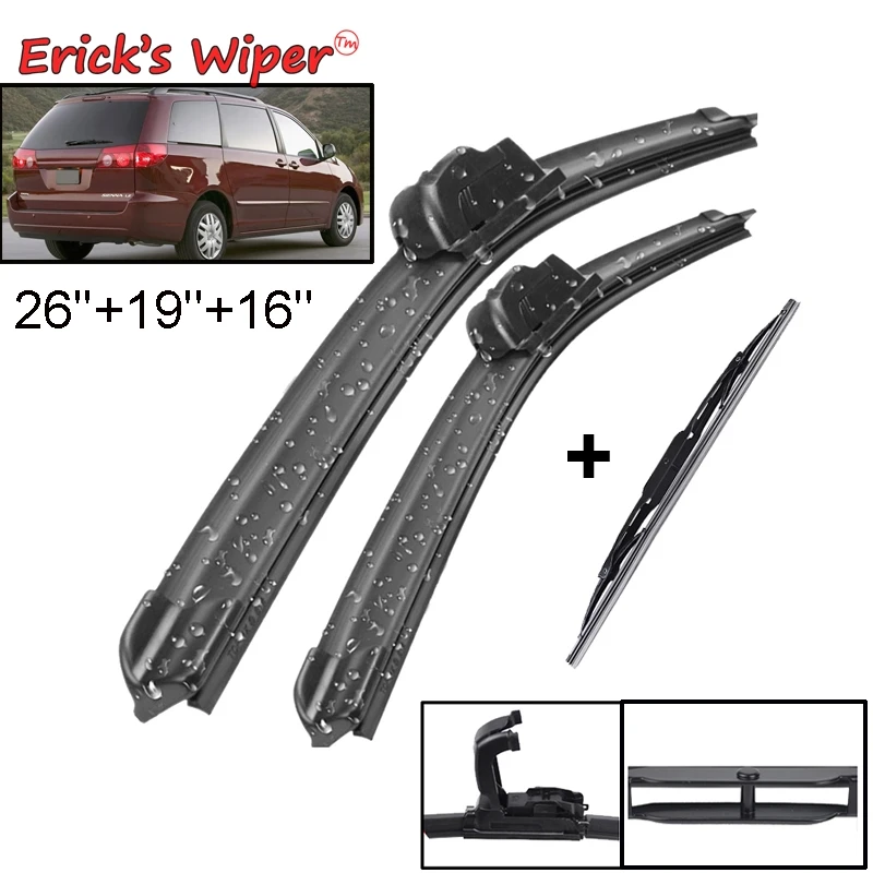 

Erick's Wiper Front + Rear Wiper Blades Set Kit For Toyota Sienna XL20 2006-2010 Windshield Windscreen Rear Window 26"19"16"