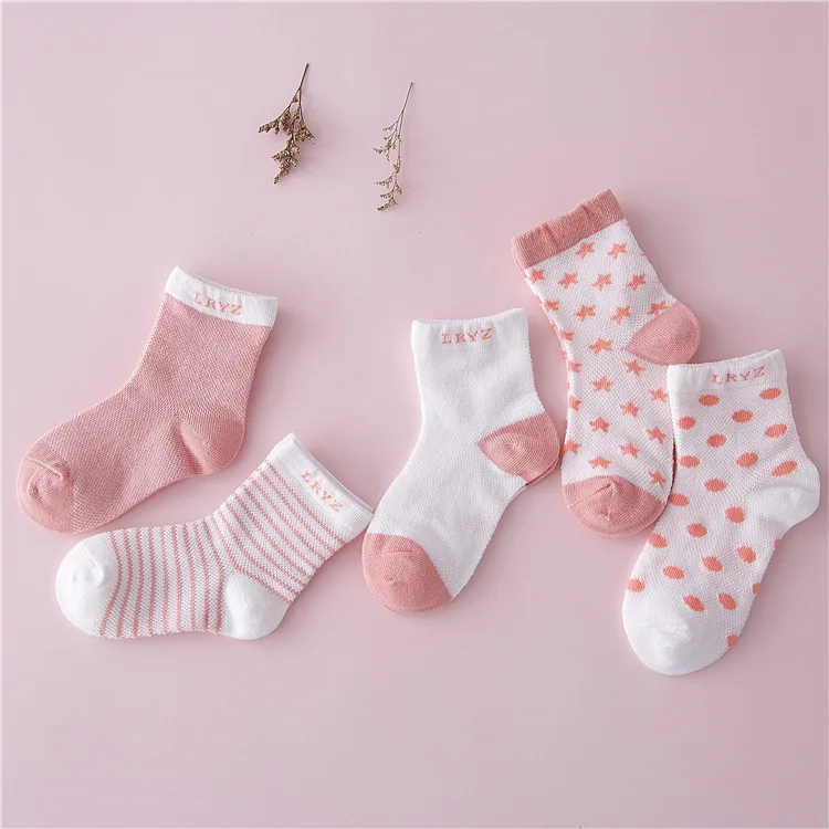 Детские носки, 5 пар = 10 шт./лот Детские носки для новорожденных летние сетчатые хлопковые носки с узором в горошек, плотная в полоску для маленьких девочек и мальчиков детские носки для От 0 до 6 лет