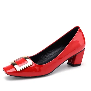 

2019 spring and autumn fashion women's pumps metal square buckle decorative square toe high heel shoes women