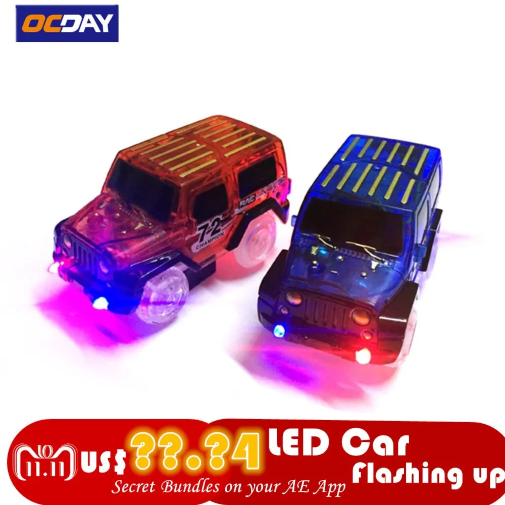 OCDAY LED light up Cars for Glow Race Track Electronic Car Toy Flashing
