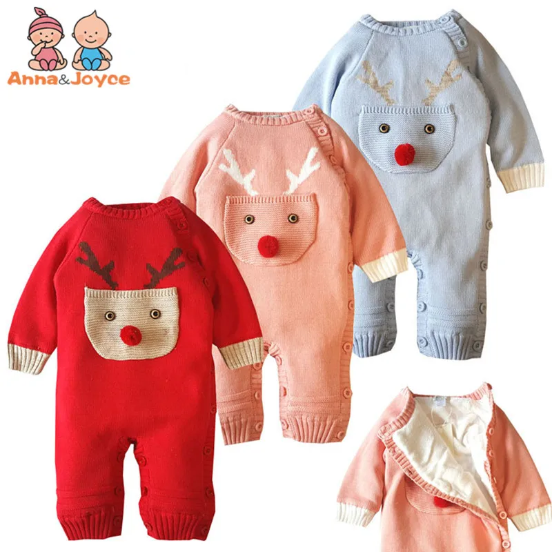 

2018 New Winter Christmas Elk Boy and Girl Rompers Cotton and Cashmere Baby Dress Baby Conjoined