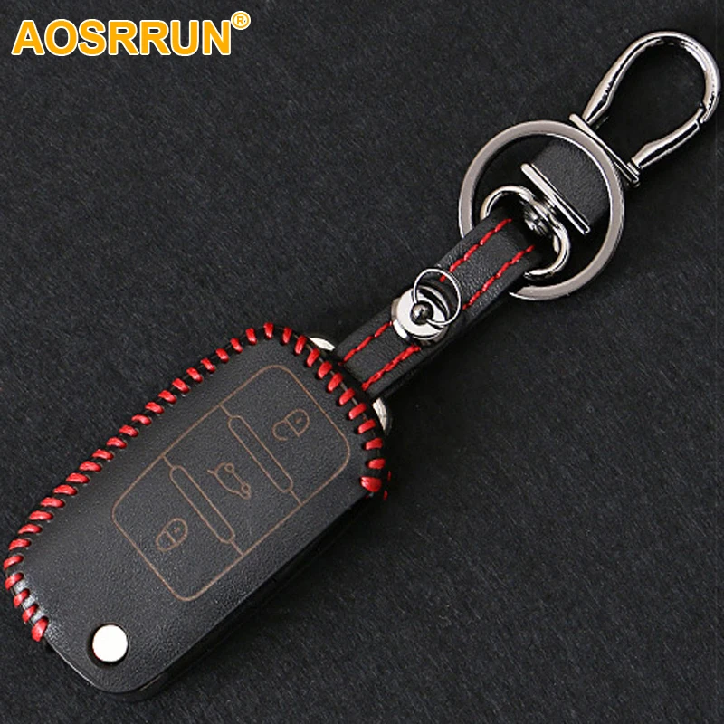 

AOSRRUN Sew leather key Cover For 2012 2013 2014 Volkswagen VW Jetta MK6 Passat B5 Tiguan POLO Bora Golf 6 Scirocco