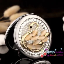 Engrave words free,wedding party bridesmaid christmas gifts,bling crystal opal swan,mini beauty makeup compact pocket mirror