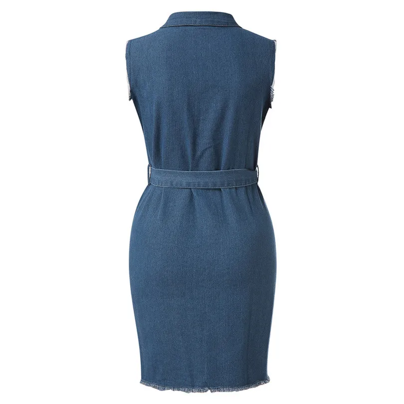 New Women Summer Plus Size Button Down Denim Sexy Dress Ladies Lace Jeans Long Shirt Dress Bohemian Beach Holiday Daily #4A30 (9)