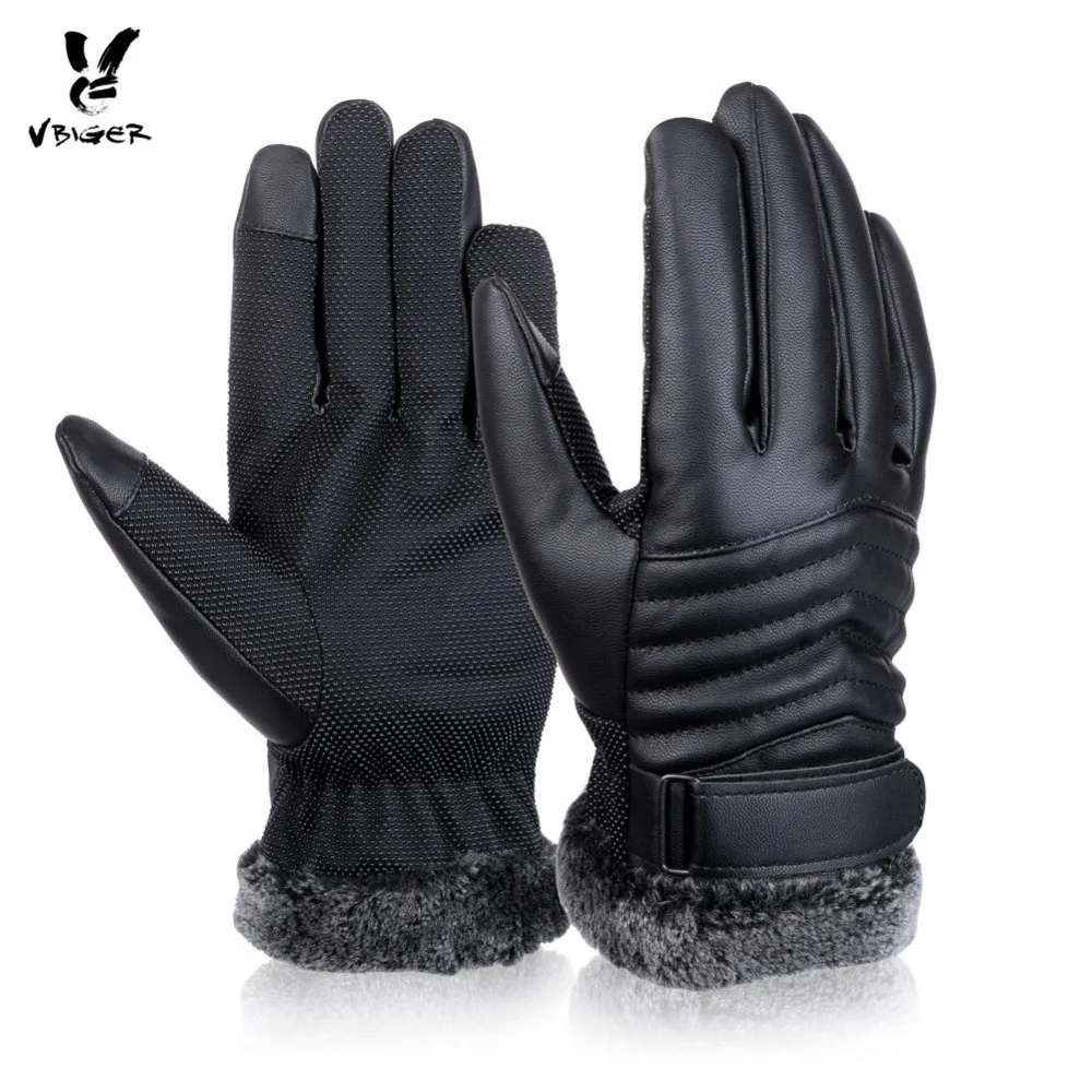 Vbiger Для мужчин зимние теплые перчатки Ретро утолщенной искусственная кожа сенсорные перчатки плюшевые манжеты на открытом воздухе