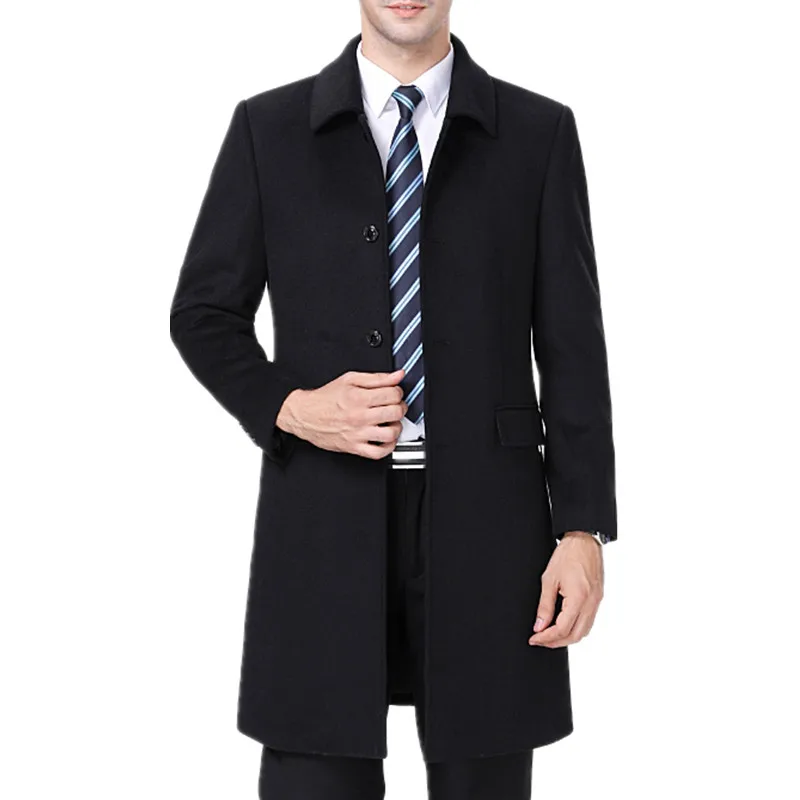 Кашемировое шерстяное пальто мужской деловой Повседневный Тренч Осень-зима куртка мужская верхняя одежда толстое Мужское пальто ZT1759 - Цвет: black