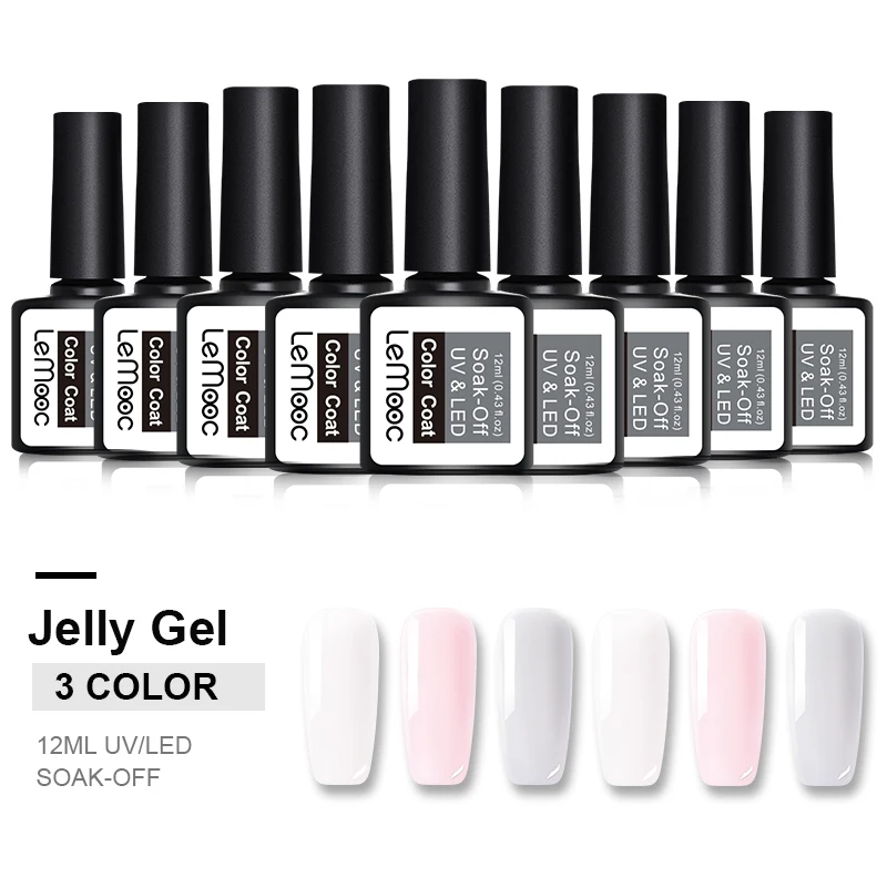  LEMOOC Opal Jelly Nail Gel Polish 12ml Semi-transparent White Varnish Semi-permanent Soak Off Manic