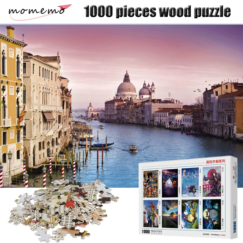 

MOMEMO Riverside Town Puzzle 1000 Pieces Jigsaw Puzzles for Adults Wooden High Definition 1000 Pieces Landscape Puzzle Toy Game