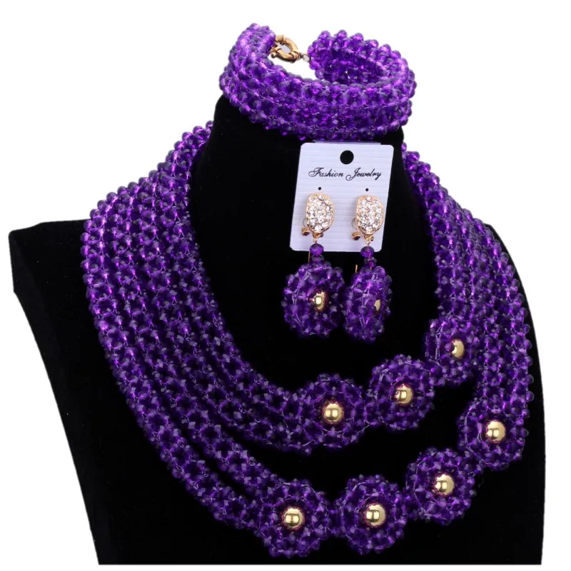 

4UJewelry Wedding Jewelry Sets For Brides Purple 4 Layers Nigerian Wedding African Beads Necklace Bracelet Earrings Gift Set