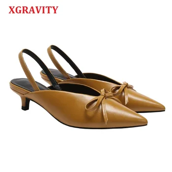

XGRAVITY Spring Summer Vintage V Design Women Pointed Toe High Heel Pumps Sexy Woman Fashion High Heels Thin Heels Sandals A095